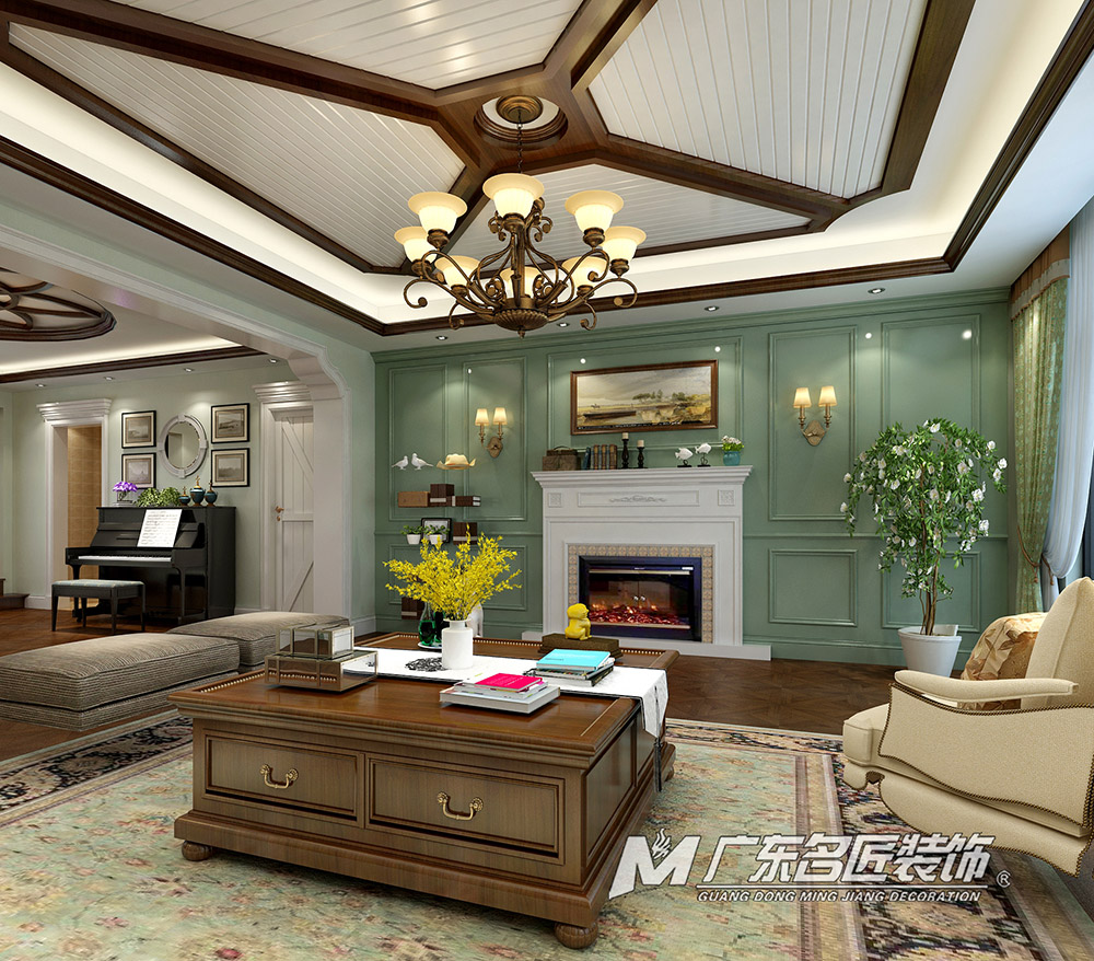 九号别墅410平米美式乡村风格装修案例-负一楼客厅 九号别墅410平米美式乡村风格装修案例-负一楼客厅