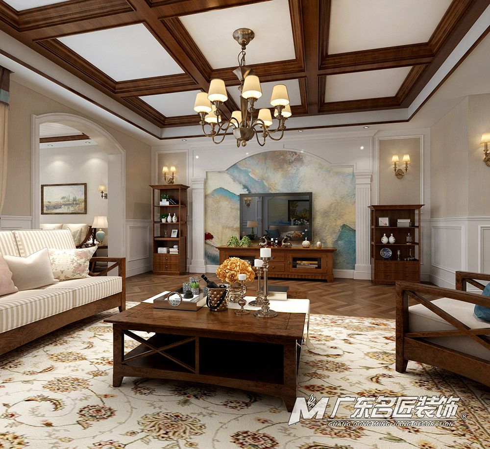 九号别墅410平米美式乡村风格装修案例-客厅背景墙 九号别墅410平米美式乡村风格装修案例-客厅背景墙